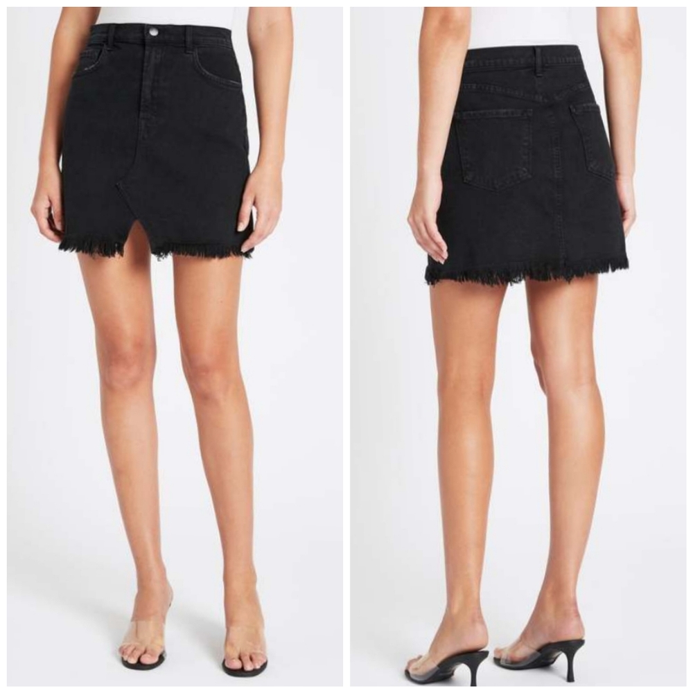 J BRAND Jules High Rise Skirt in Undercover Destruct Deep Black Denim Sz 28 NWT